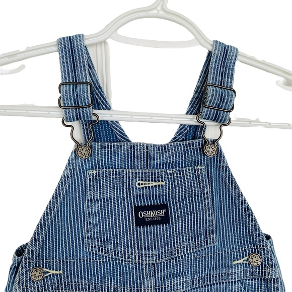 OSH KOSH Baby 24M Blue & White Pin Striped Denim Overalls Bibs With Diaper Snaps - Picture 4 of 15